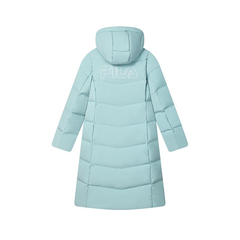 Fila Fleece Long Hooded Down Jacket Women Outerwear Stone-Blue F11W443905FLB