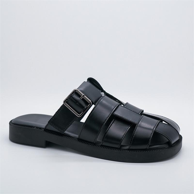 

Meotina Жіночі мюли з натуральної шкіри з круглим носком Босоніжки на плоскій підошві Тапочки з пряжкою Жіноча модна повсякденне взуття Літні бежеві чорні 40 39 чорний