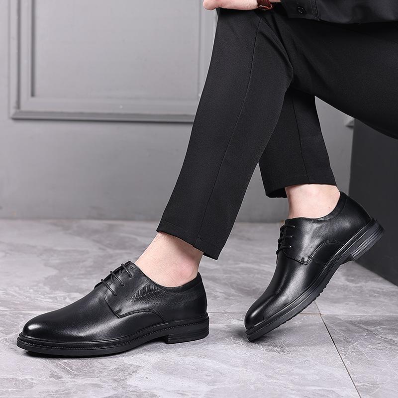 Leather Shoes Men'S Business Dress Leather Casual Shoes, Men'S Black British Men'S Height-Increasing Versatile Work Wedding Shoes