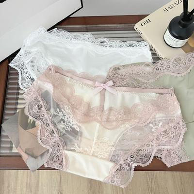 Satin Lace Low Waist Panties: Sexy, Breathable, Cotton Crotch, Hollow Design