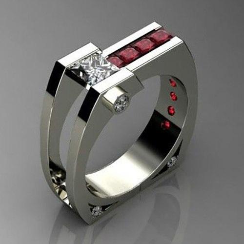 Creative Silver Color Rhinestone Finger Ring for Women Men Personality Wedding Ring Two-tone Square Zircon Hip Pop Ring Jewelry