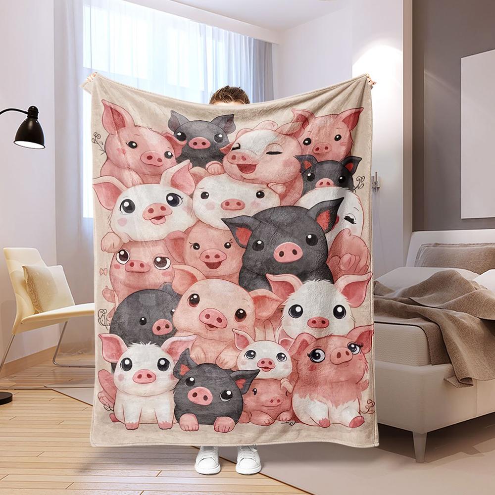 Cute Pig Patterned Fuzzy Blanket , Warm and Comfortable Throw Blanket Sofa Bed Sofa Camping Trip, the Best Gift.
