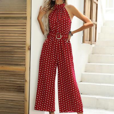 Women's Fashion Casual Polka Dot Print Summer Spring Sleeveless Trousers Jumpsuits & Rompers