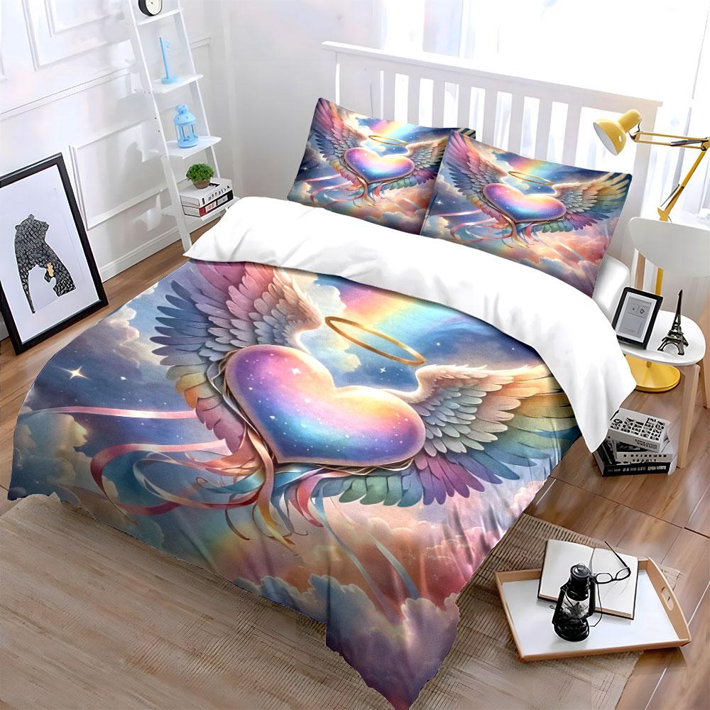 Angel Wings Heart Decor Set Soft Comfortable Duvet Cover Bedding Set Included 1*Duvet Cover & 2*Pillowcases, Gift