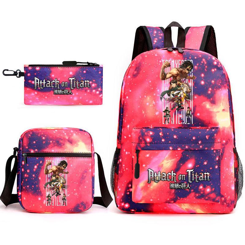 Attack Giant Elementary School Bag Backpack Casual School Bag Three-piece Set