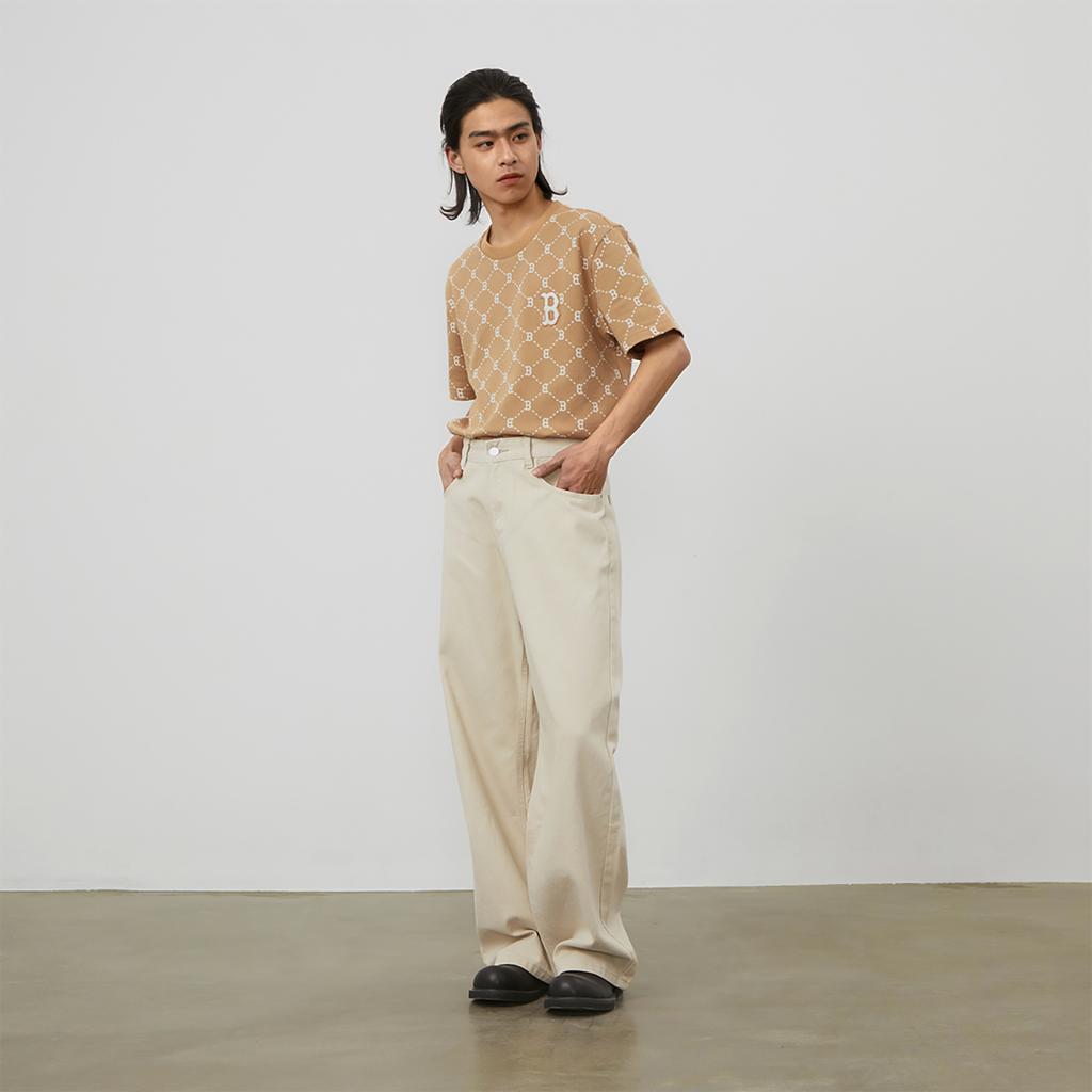 New MLB MONOGRAM Reading Collection T Shirt Unisex Light Camel 3ATSM0143-43CAL