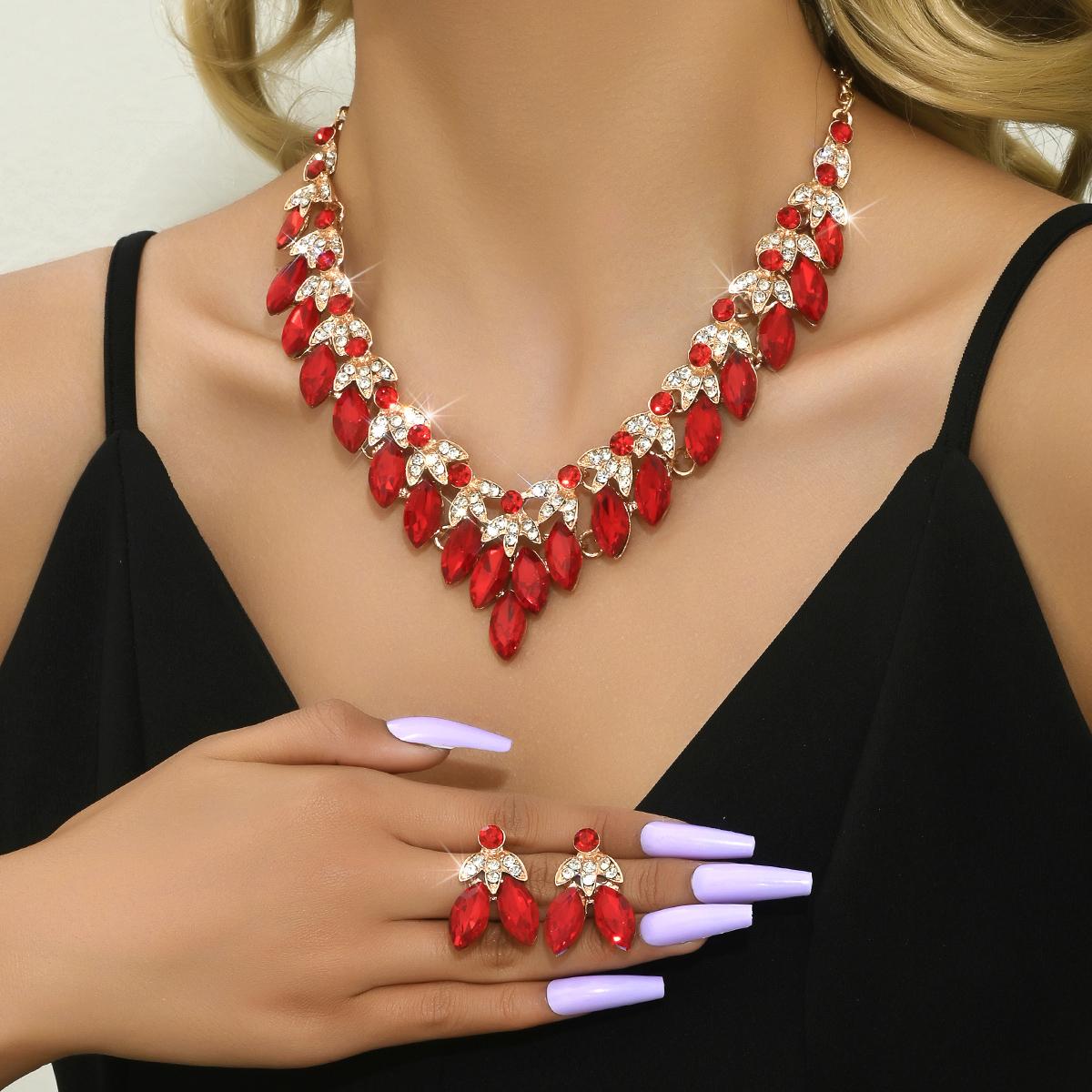 

3 предмета Сезон свадеб Женский модный тренд Полный циркон Лист Ожерелье Серьги Набор с цирконами Свадебный банкет Вечеринка Фестиваль Подарки