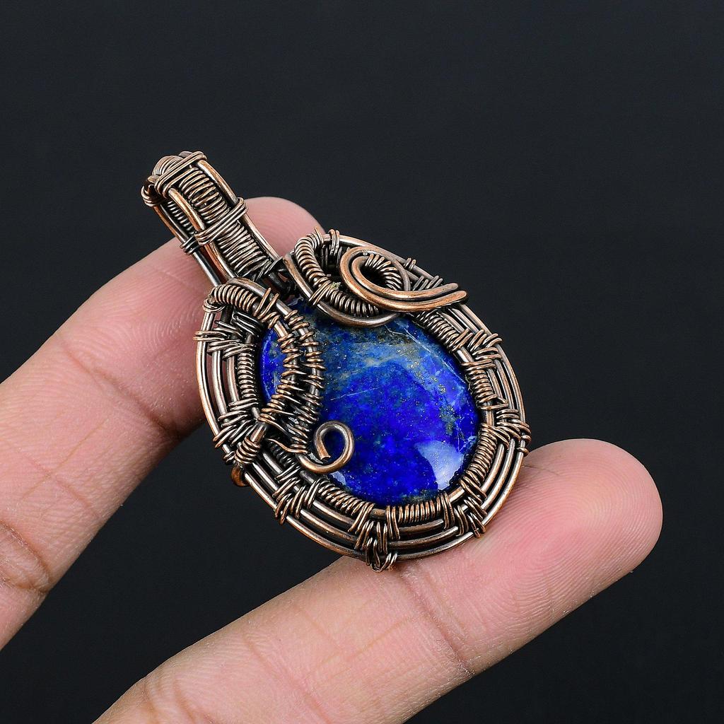 Lapis Lazuli Pendant Handmade Gemstone Jewelry, 999 Copper Wire Wrapped Pendant ,Unique Design Jewelry Pendant