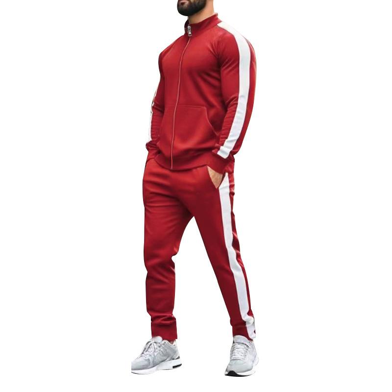2025 Europe and The United States Spring and Autumn Outdoor New Leisure Men's Sports Suit Color Contrast Outdoor Men's 2 Pieces
