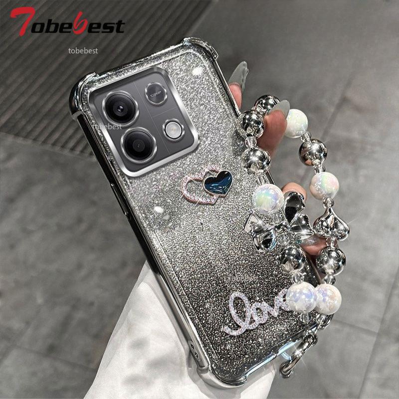 

3D Love Shockproof Glitter Plating Bead Bracelet Case for Xiaomi POCO X6 X5 X3 NFC M3 F5 F4 F3 Pro Silicone Cover POCO F3 серебряный