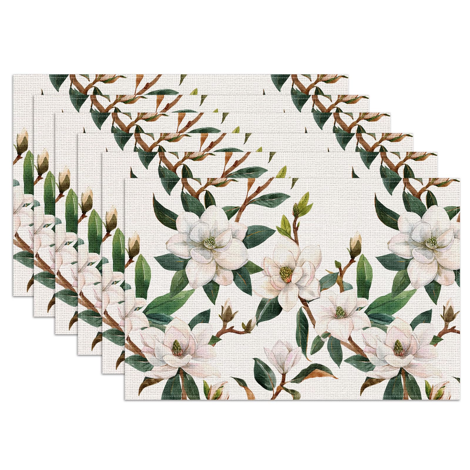 

Blue White Floral Placemats Set of 6, Chinoiserie Flower Linen Place Mat Washable Stain Resistant Table Mats for Farmhouse Kitchen Dining 12x18 Inch 6PCS