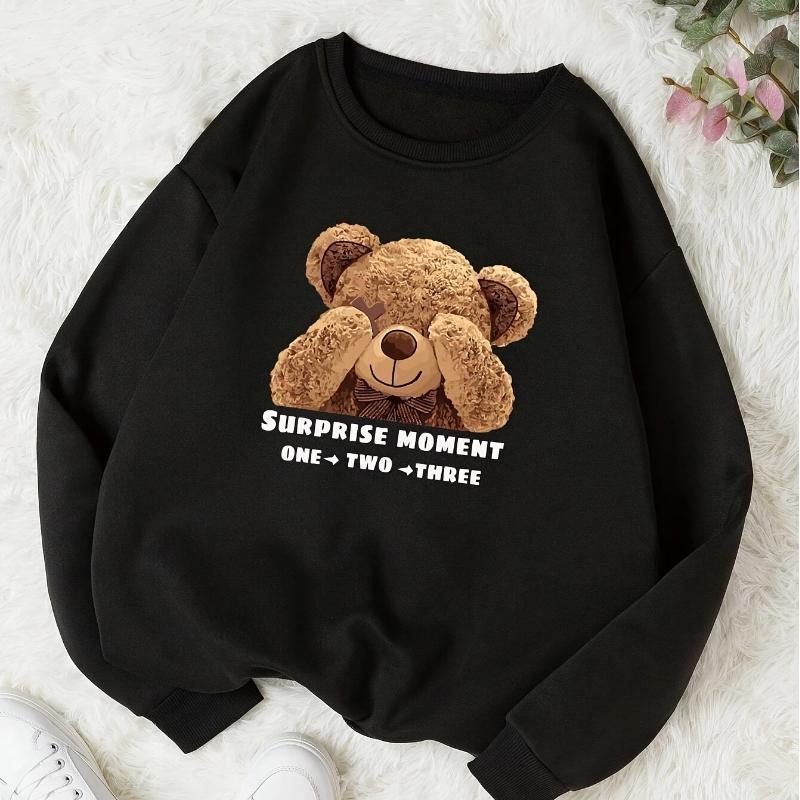 CLoose Sweatshirt Casual Long Sleeve Women Autumn and Winter Cartoon Bear Comfortable Pullover Crewneck Loose Female Clothes