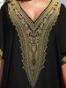 EDOLYNSA Sexy V-Ausschnitt Goldbesticktes Langes Strandkleid, Damen Retro Kaftan Locker Strandbekleidung Urlaub Badeanzug Bikini Cover-up