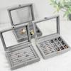 Gray Velet Fashion Portable Jewelry Ring Pendent Display Organizer Box Tray Holder Earring Jewellery Storage Case Showcase