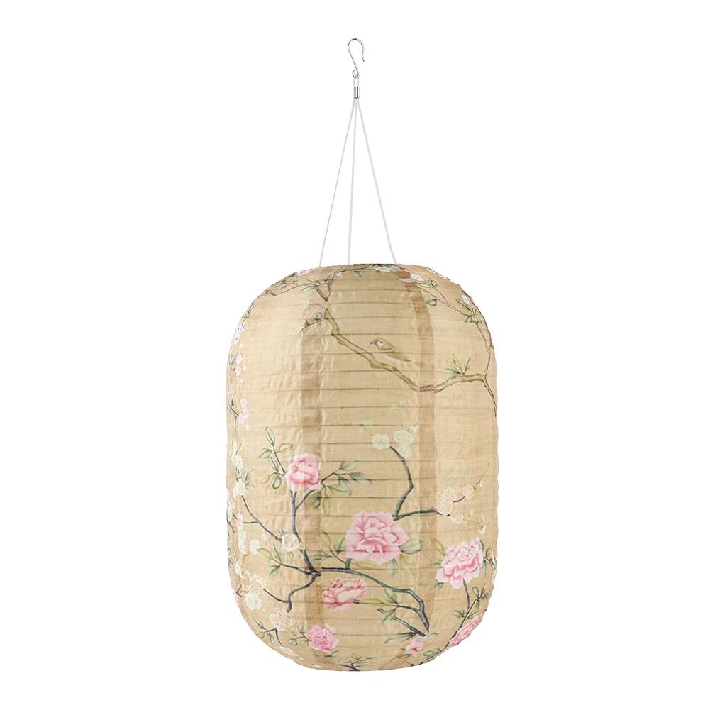 Solar Powered Print Hanging Lantern Nylon Cloth Traditional Decorative Lamp Lantern Atmosphere Light New Year Holiday Decoration