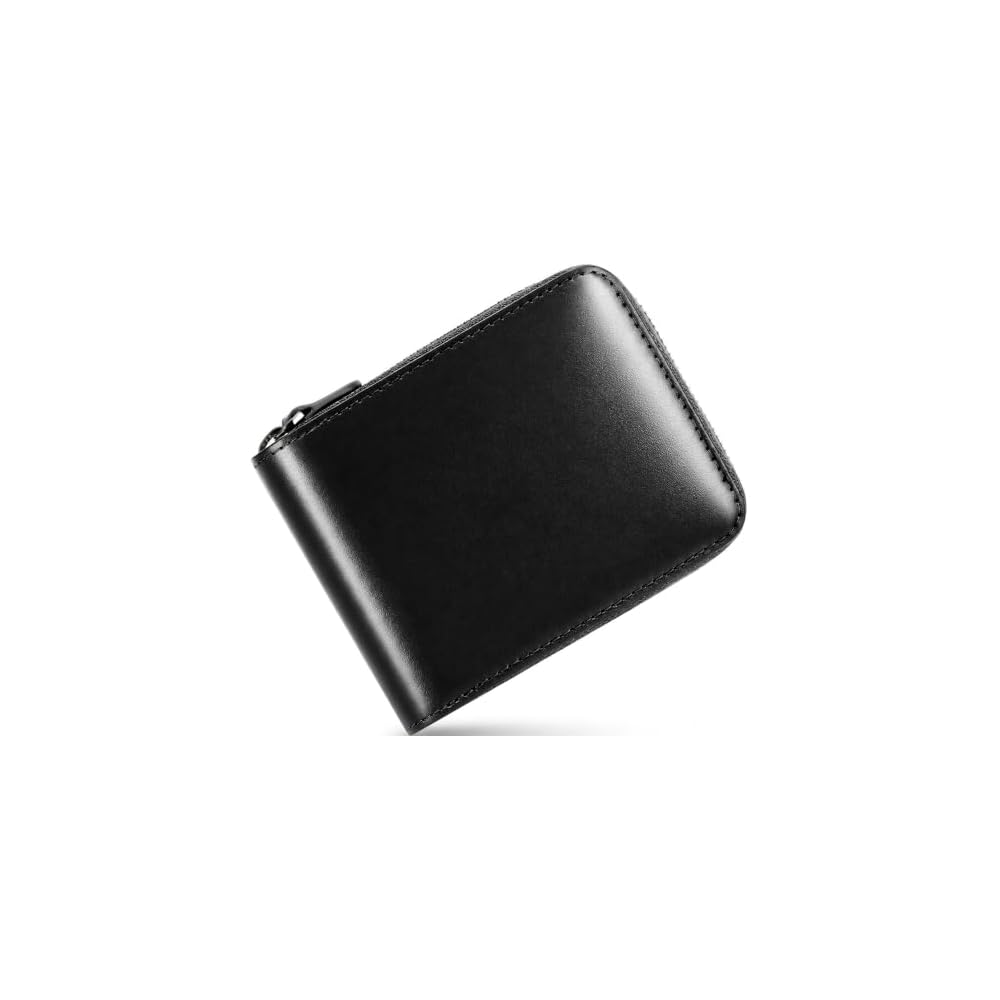 Bahoes Tochigi Leather Men's Bi-fold Wallet with Box-Type Coin Purse, 14 Card Slots, Round Zipper,