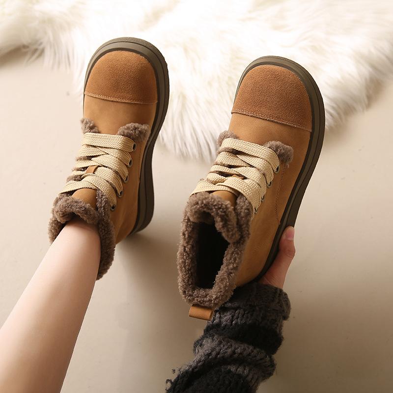 Bottes de neige à semelles épaisses européennes et américaines pour femmes, nouvelles bottes courtes en coton isolant en peluche d'hiver 2024 Plataforma Mujer Trafza