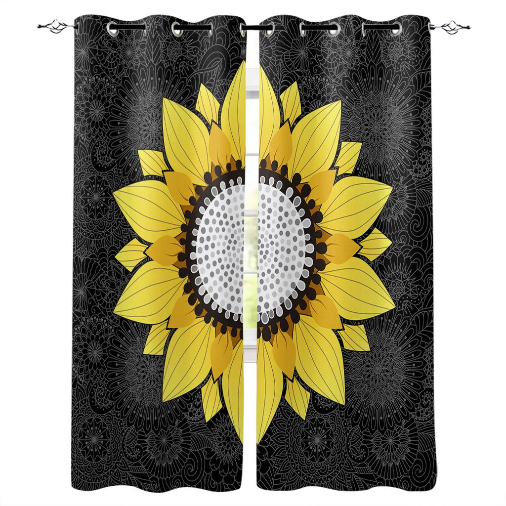 Sunflower And Mandala Teal Green Kitchen Curtains Bedroom Decor Items Curtain Panel Window Curtains for Living Room