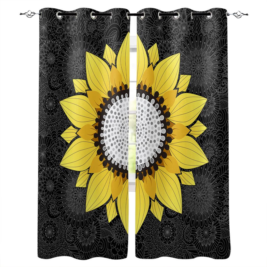 Подсолнух и мандала сине-зеленые кухонные шторы — фото 9