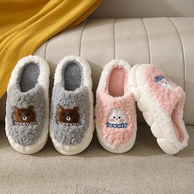 2024 Women's Winter Cotton Slippers - Indoor Cartoon Cute Design with Thick, Warm Fur for Men and Women