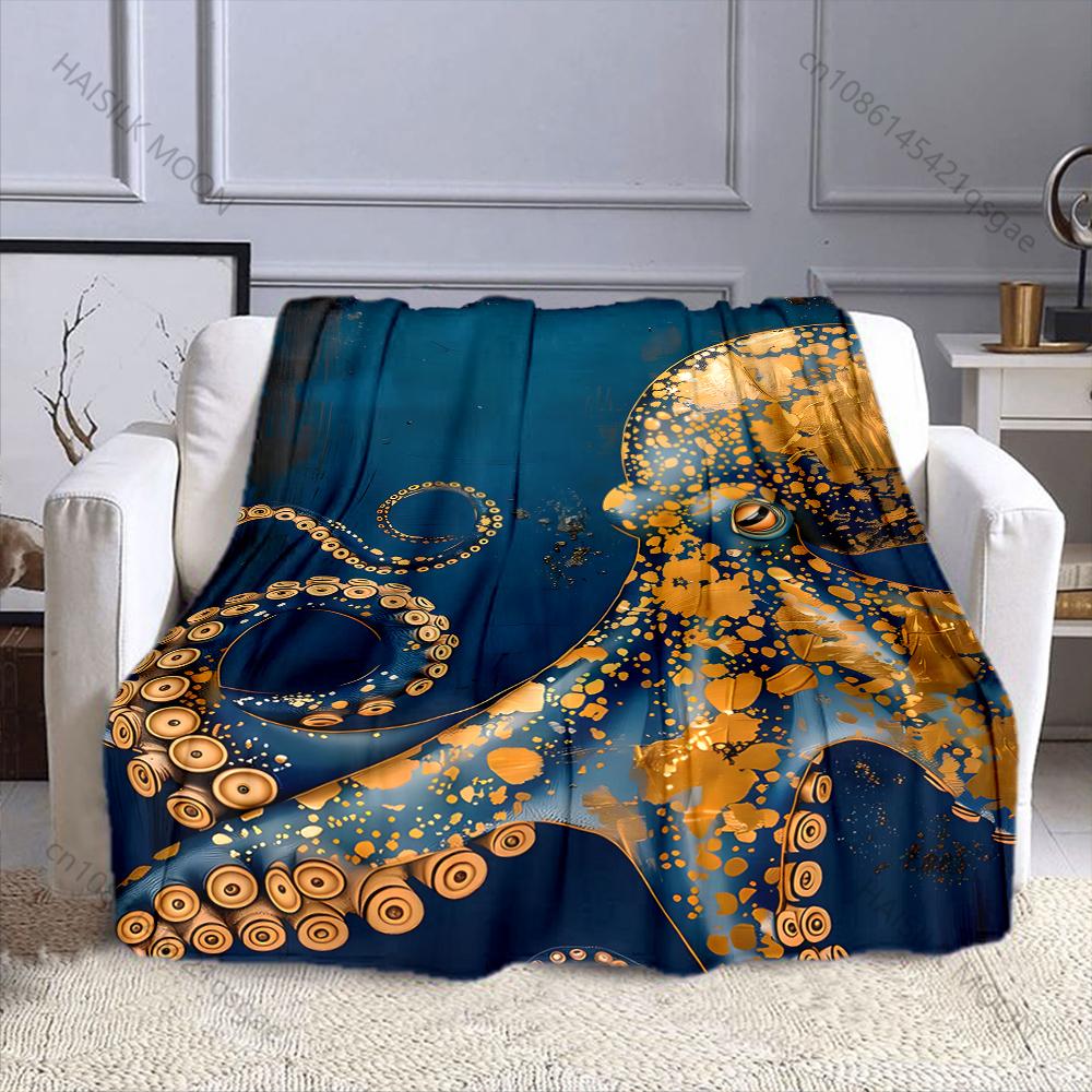Multiple sizes Octopus pattern art design Print Blanket Flannel Material Soft Warm for All Seasons Home Outdoor Camping Picnics