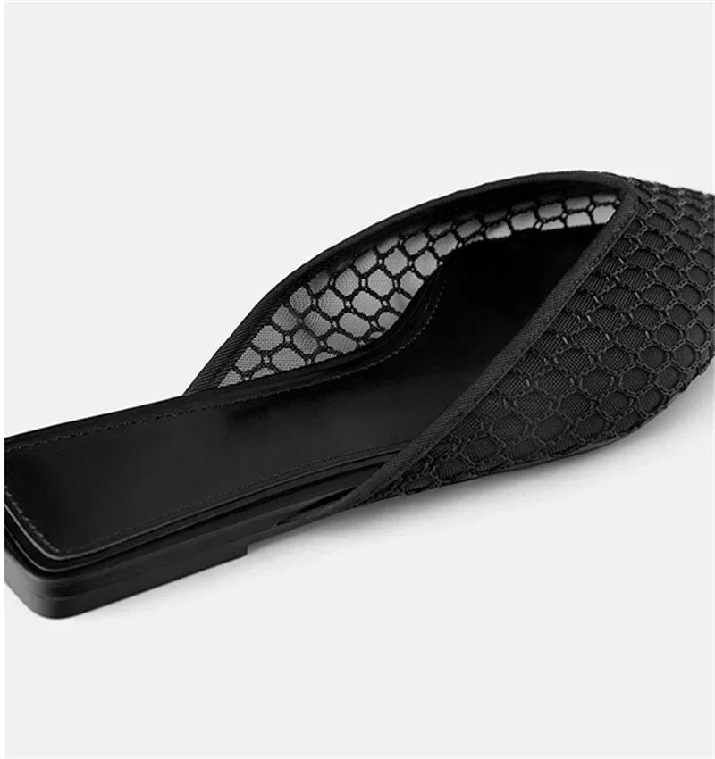 Fashion Women's Pointed Toe Slippers 2024 Summer Designer Mesh Beach Flat Shoes Slides Outside Mules Gladiator Sandals Zapatos De Mujer