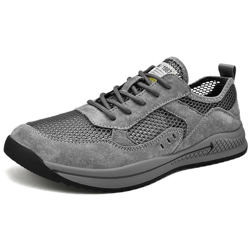 

Fashion trend leather mesh non-slip outdoor men s hiking shoes comfortable men s sports shoes 44 сірий колір