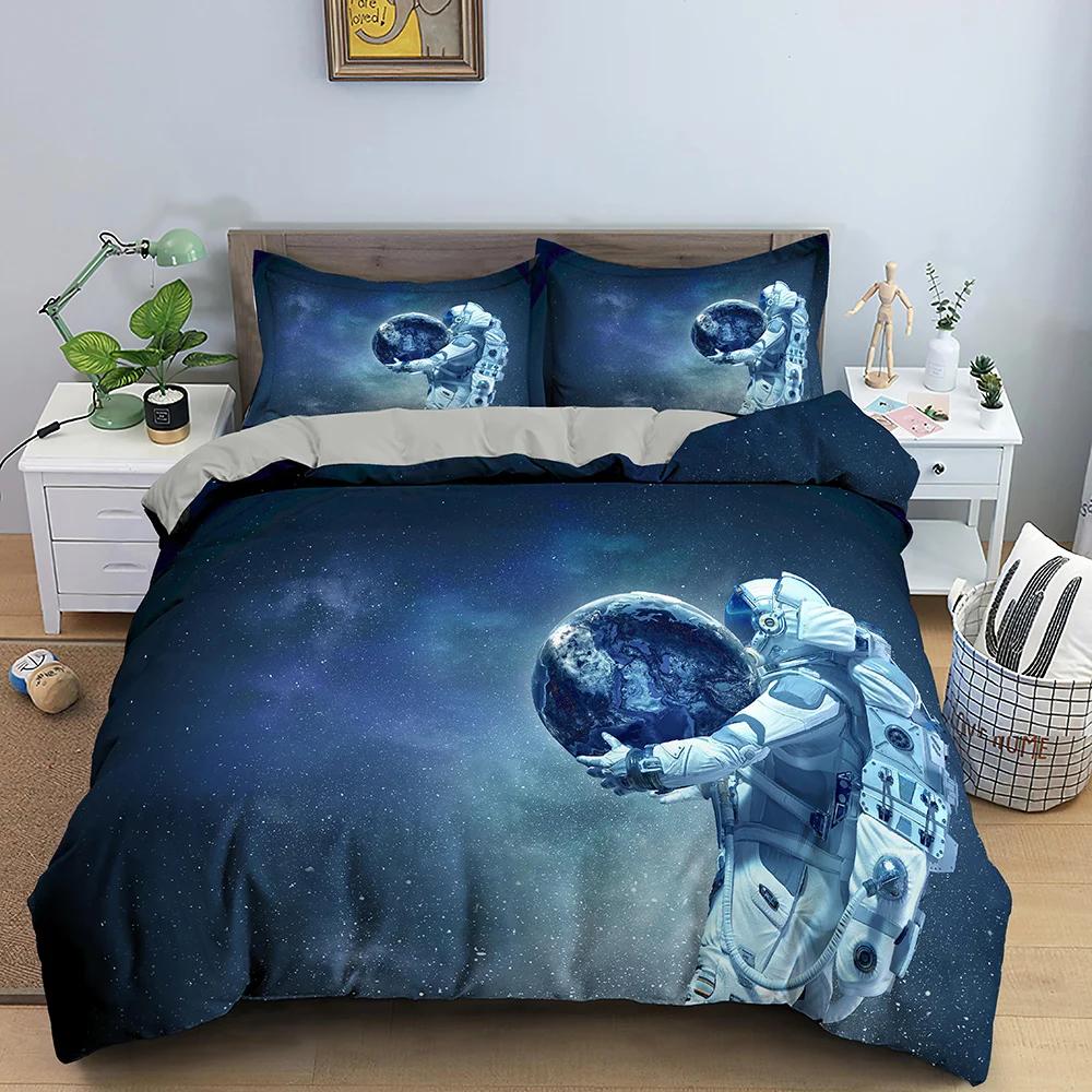 Outer Space Astronaut Duvet Cover Set Blue Galaxy For Teens Boys Gifts Astronaut Dream Planets Bedding Set Bedroom Decorations