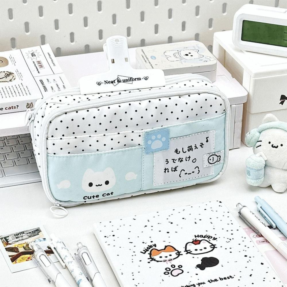 Cute Cat Pencil Case Large Capacity Pen Bags Stationery Bag Multi-layer Pencil Bag Student Stationery Organizer School Supplies