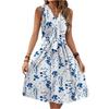 Women's Spring And Summer Casual V-Neck Sleeveless Waist Floral Print Midi Dress