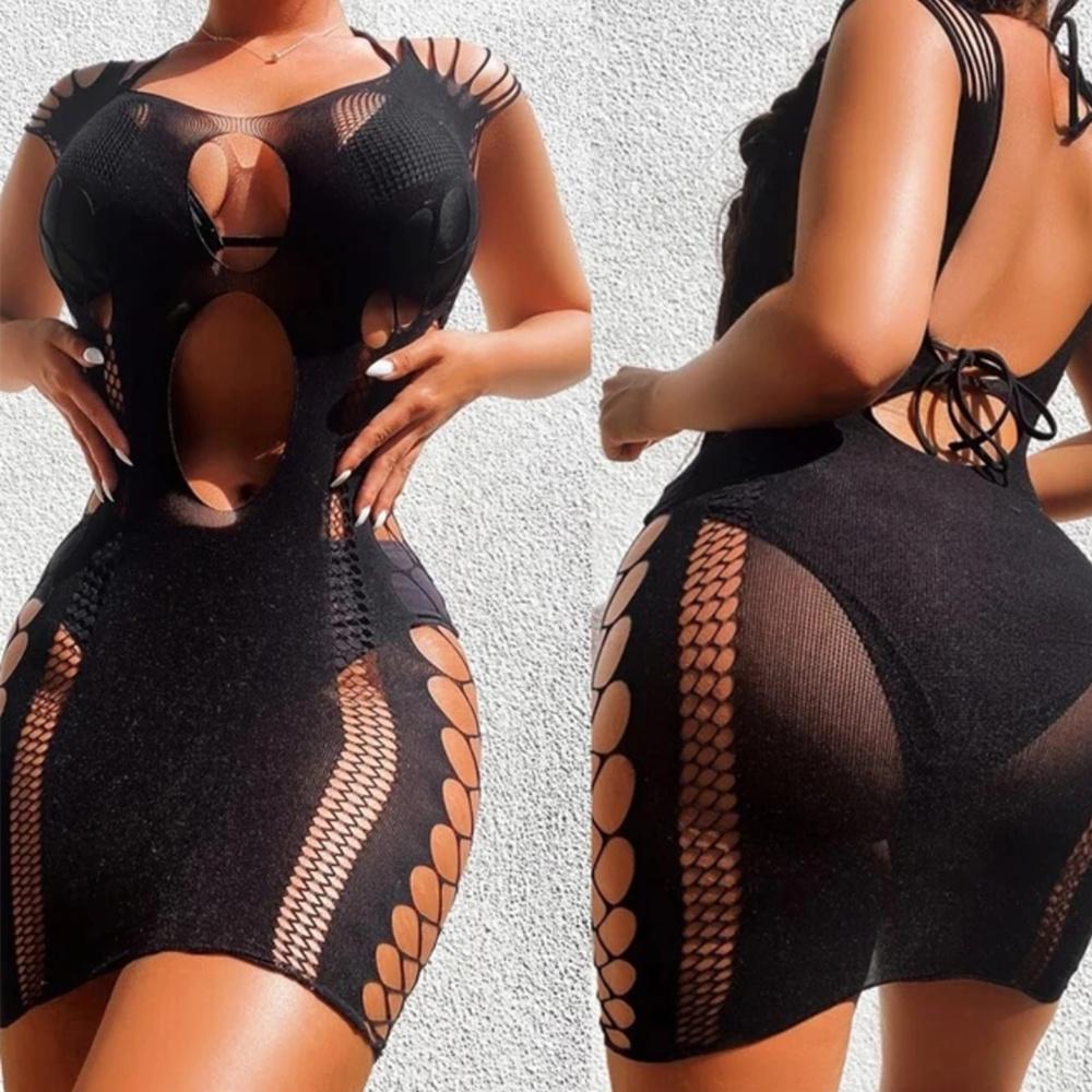 Fishnet Short Dress Sexy Lingerie For Women Wrap Hip Skirt Babydoll Sleepwear Fishnet Short Net Skirt Sexiest Slim Mini Dress