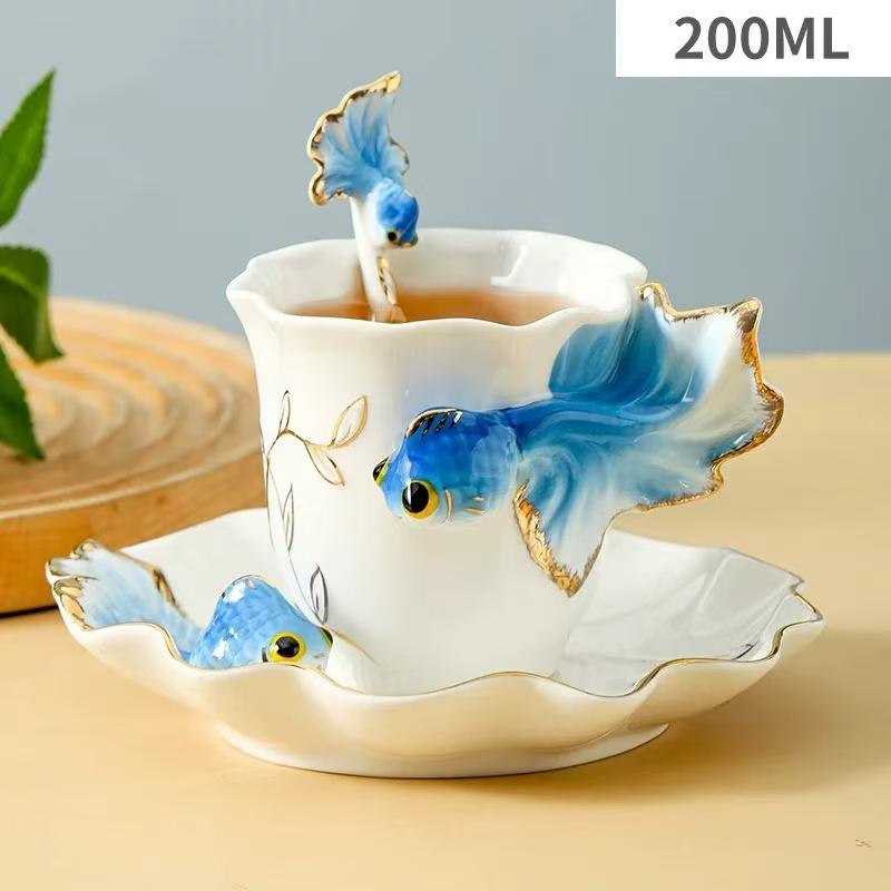 

Creative Goldfish Ceramic Coffee Mug Exquisite Afternoon Camellia Tea Cup Three-Dimensional Goldfish Decorative Water Mug Gifts 101-200ml