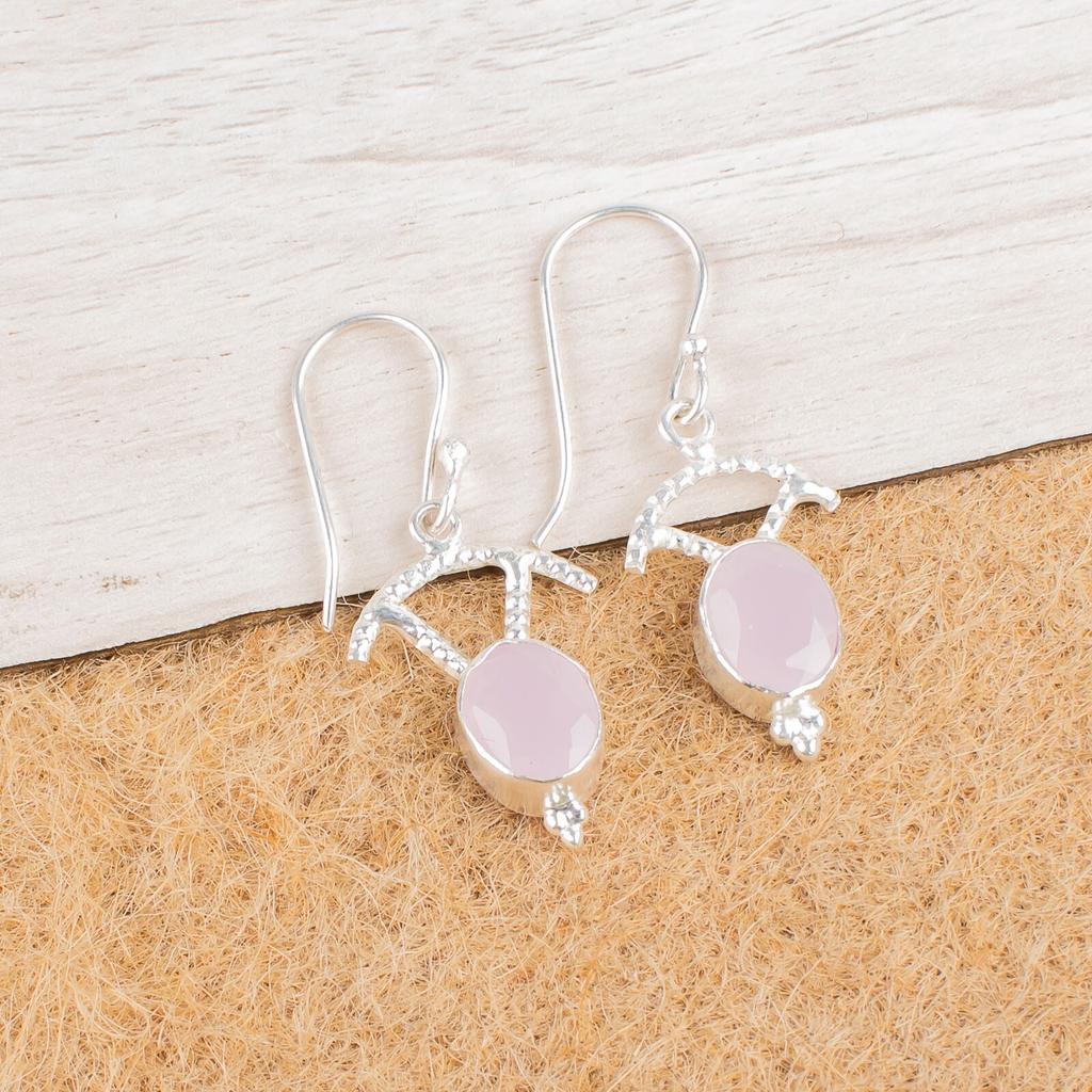 Rose Chalcedony Gemstone 925 Sterling Silver Jewelry Earrings 1.50" For Women EE-51-16