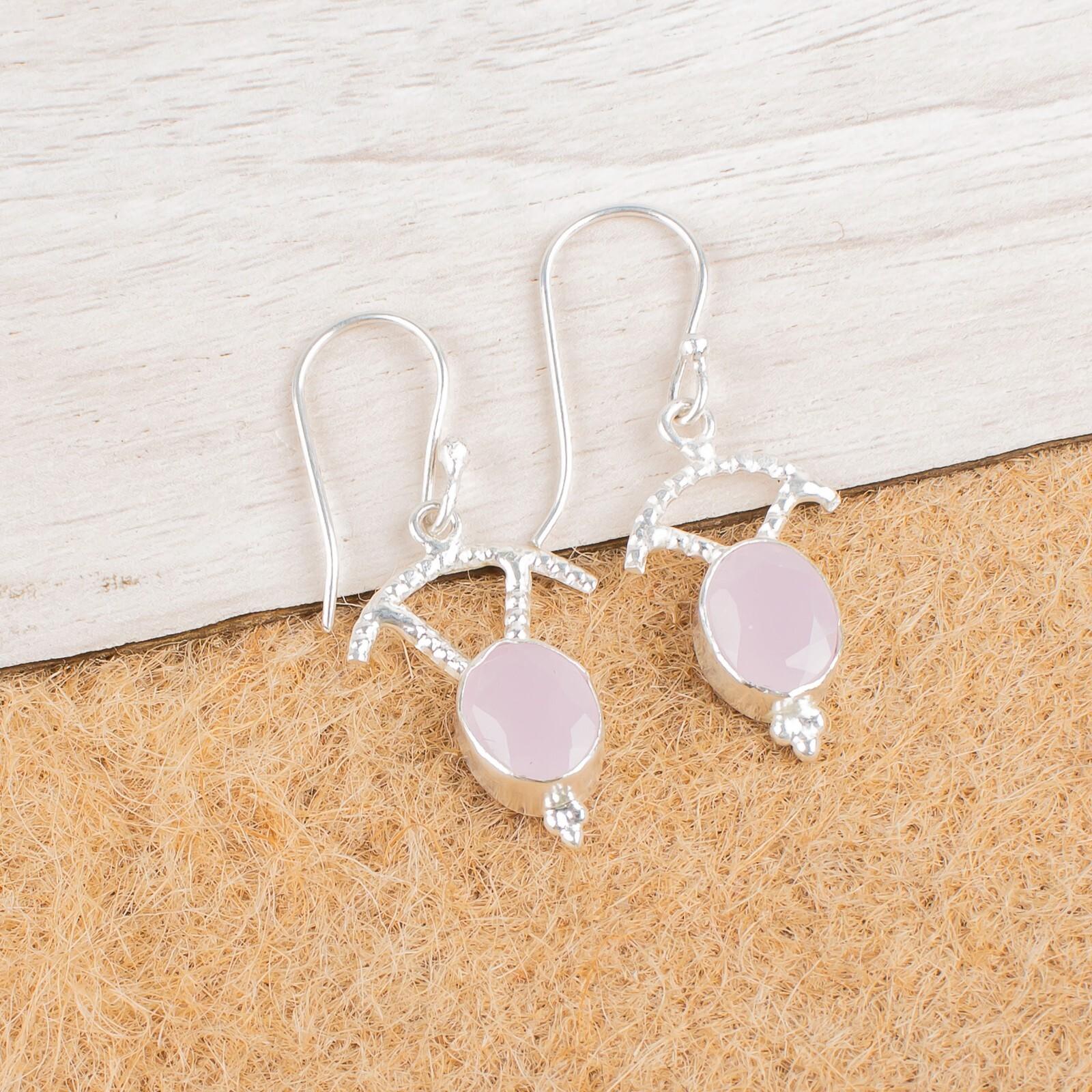 

Rose Chalcedony Gemstone 925 Sterling Silver Jewelry Earrings 1.50 For Women EE-51-16