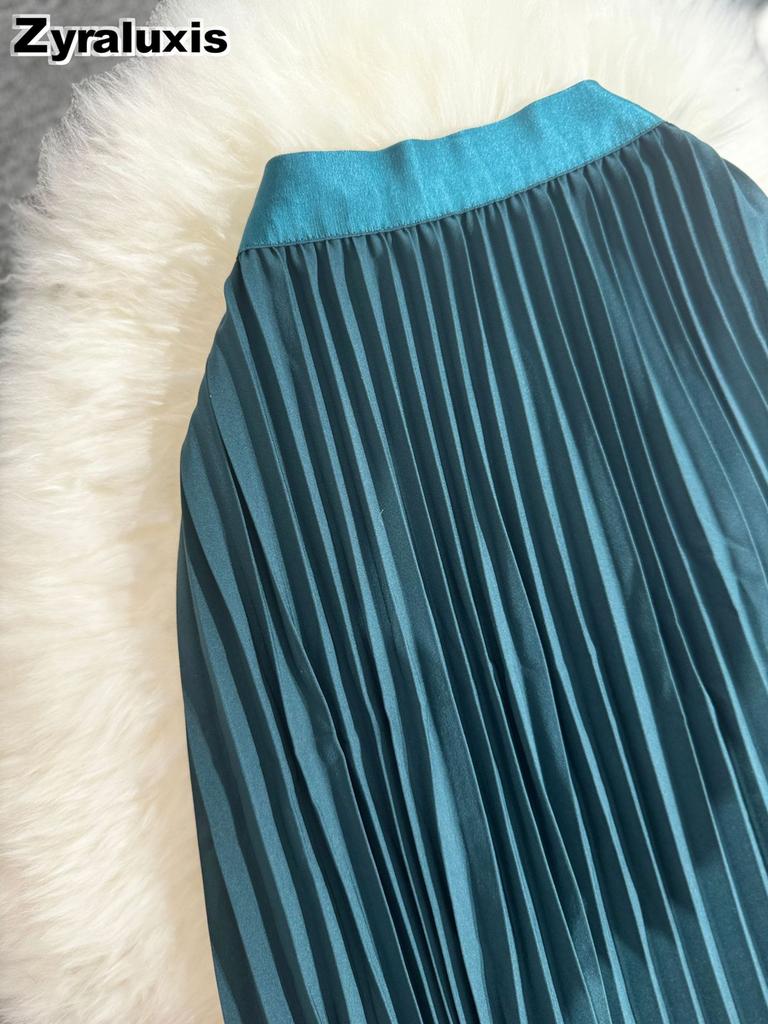 Wavy Edge Pleated Skirt High Waist Slimming Office Wear Versatile Long Dress for Women