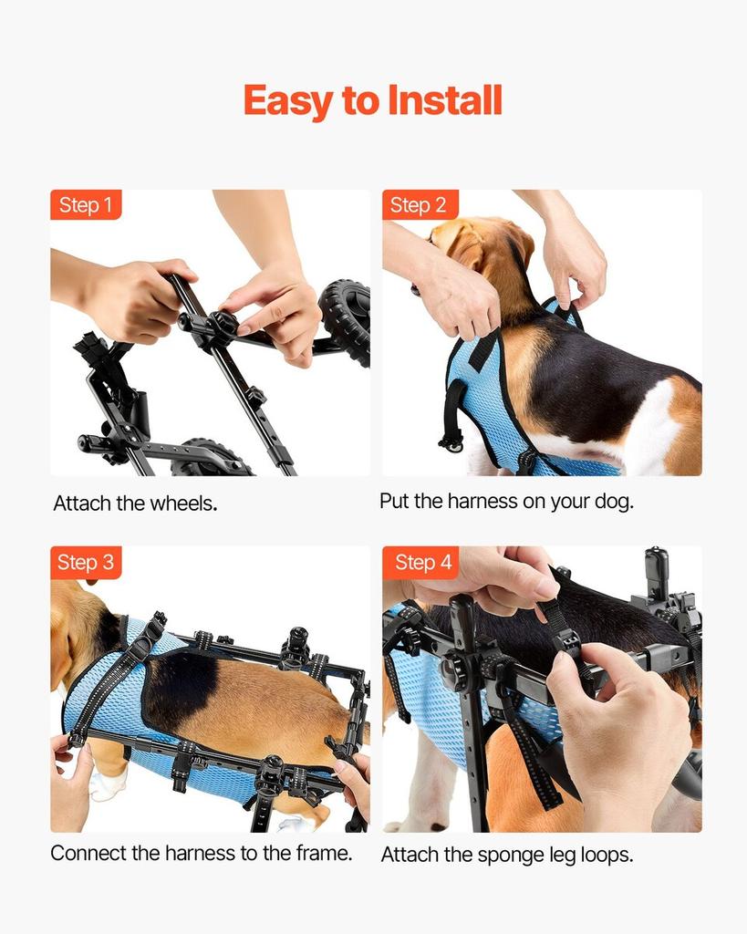 Silla de ruedas para perros de patas traseras, Silla de ruedas ajustable de 2 ruedas para mascotas, Carrito ligero para perros con ruedas amortiguadoras, Silla de ruedas de soporte de movilidad para