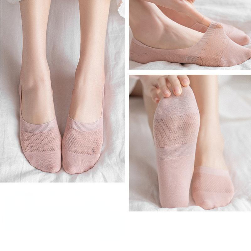 Women Invisible Cotton Boat Socks Mesh Breathable Ankle Low Cut Silicone Non-slip Socks