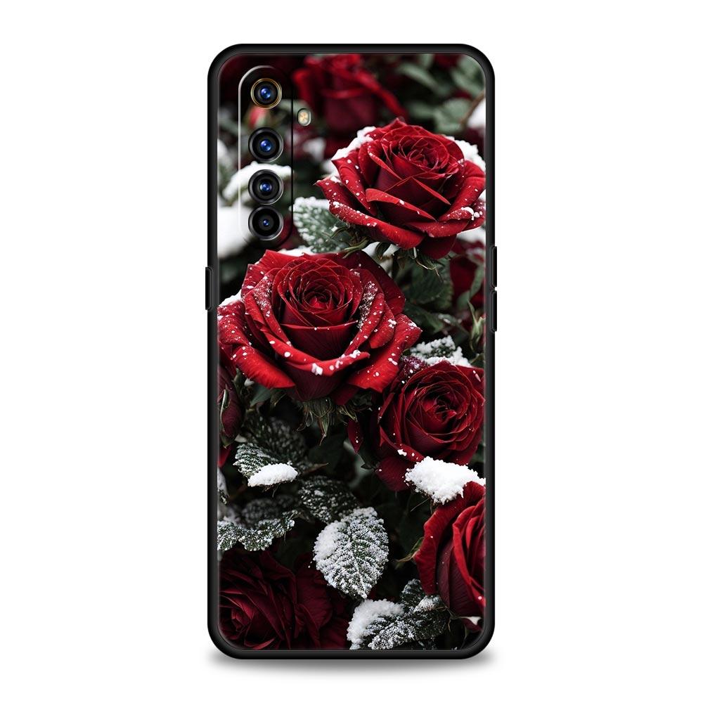 For Realme GT Neo 2 3 3T 5 Case For Realme 12 11 5G 10 9 8 5G 7 6 GT5 GT3 GT2 Pro Plus C21 C11 C25 Beautiful Red Rose Flowers