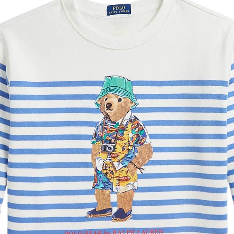 Bluza Polo Ralph Lauren Paski Wzór z Niedźwiedziem z Logo Okrągły Dekolt Długi Rękaw Odzież wierzchnia dla dzieci Biały 323965908001