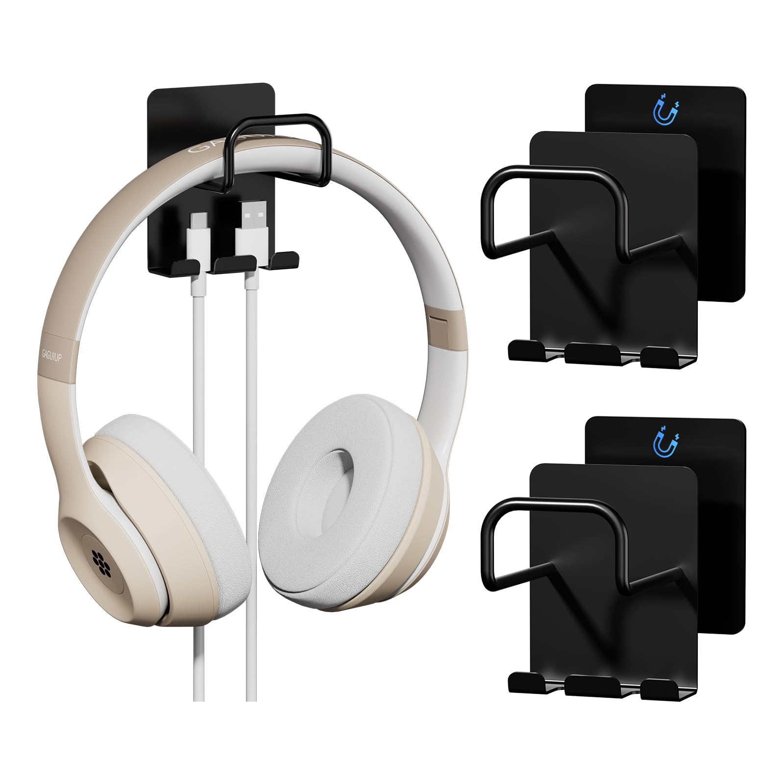 

GAGUIUP Headphone Hooks, Set of 2, Headphone Stand, Magnetic Hook, Headphone Hanger Stand, Easy Installation, Convenient Storage (Black)