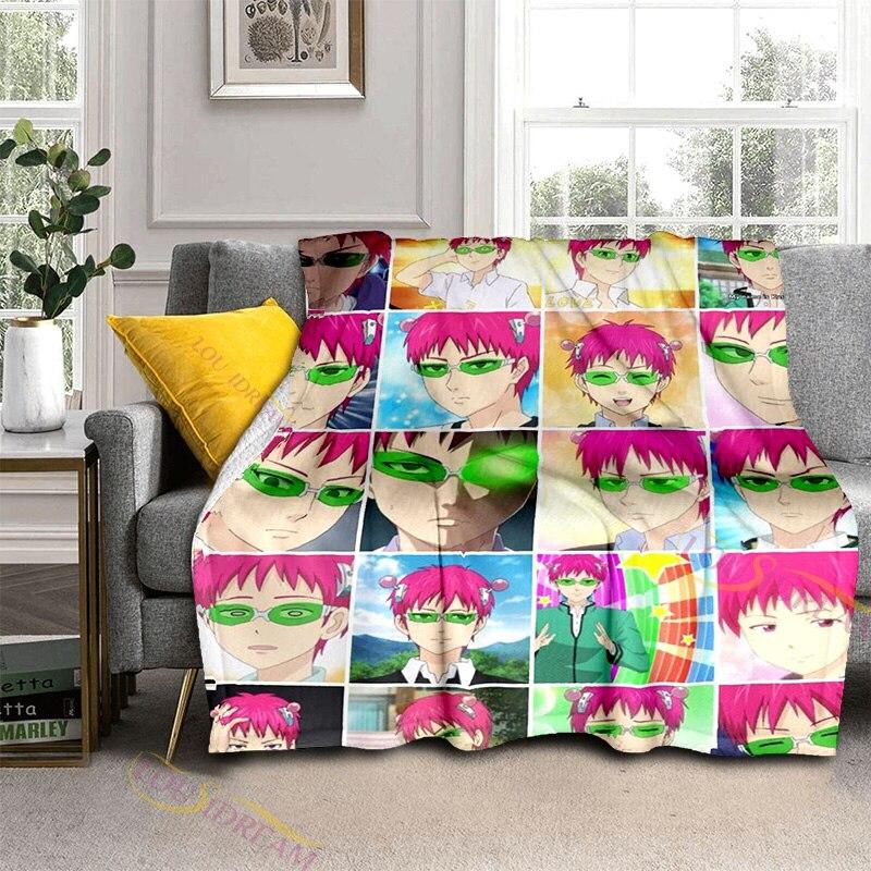 Anime Kusuo Saiki Peeker Customized Blanket Plush Flannel Decoration Bed Home Throw Sofa Blankets Unisex Children Boys Gifts