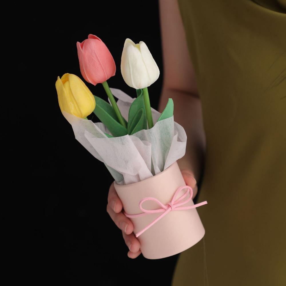 Simulation Artificial Tulip Bouquet Realistic Fake Flower Bunch Tulip Bucket Bouquet  Dining Table