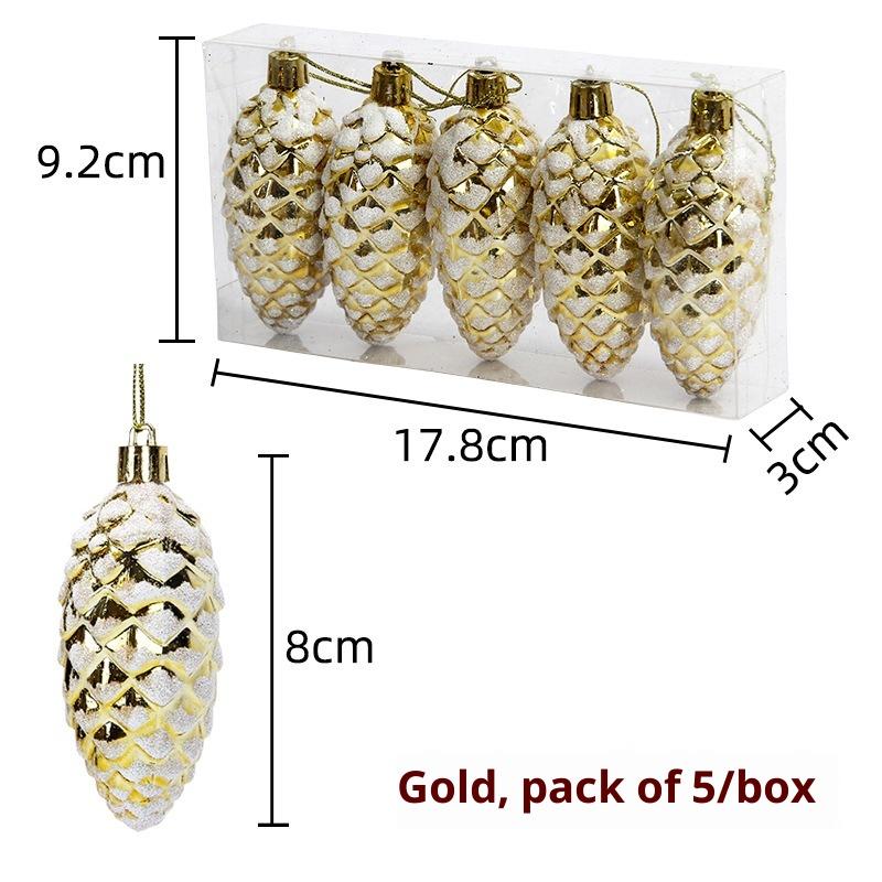 5Pcs Christmas Pine Cone Pendant Christmas Tree Ornament Painted Pine Cone Ball Merry Christmas Home Decorations