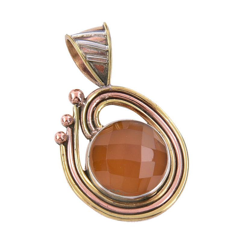 Natural Carnelian Gemstone 925 Solid Sterling Silver Two Tone Pendant 1.50" N3m05
