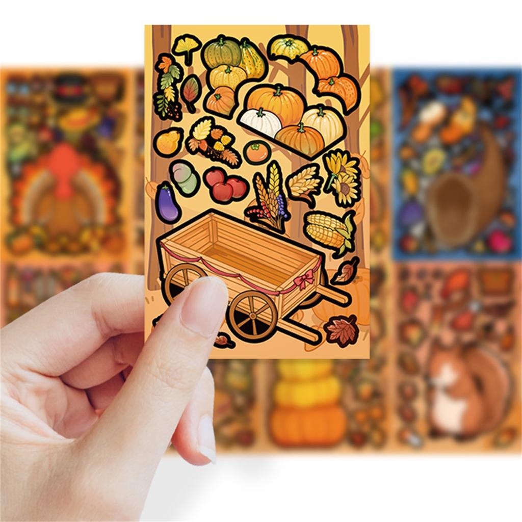8 Thanksgiving Puzzle Face-changing Stickers, Cartoon Turkey And Squirrel Children's Cute Puzzle Diary DIY Stickers