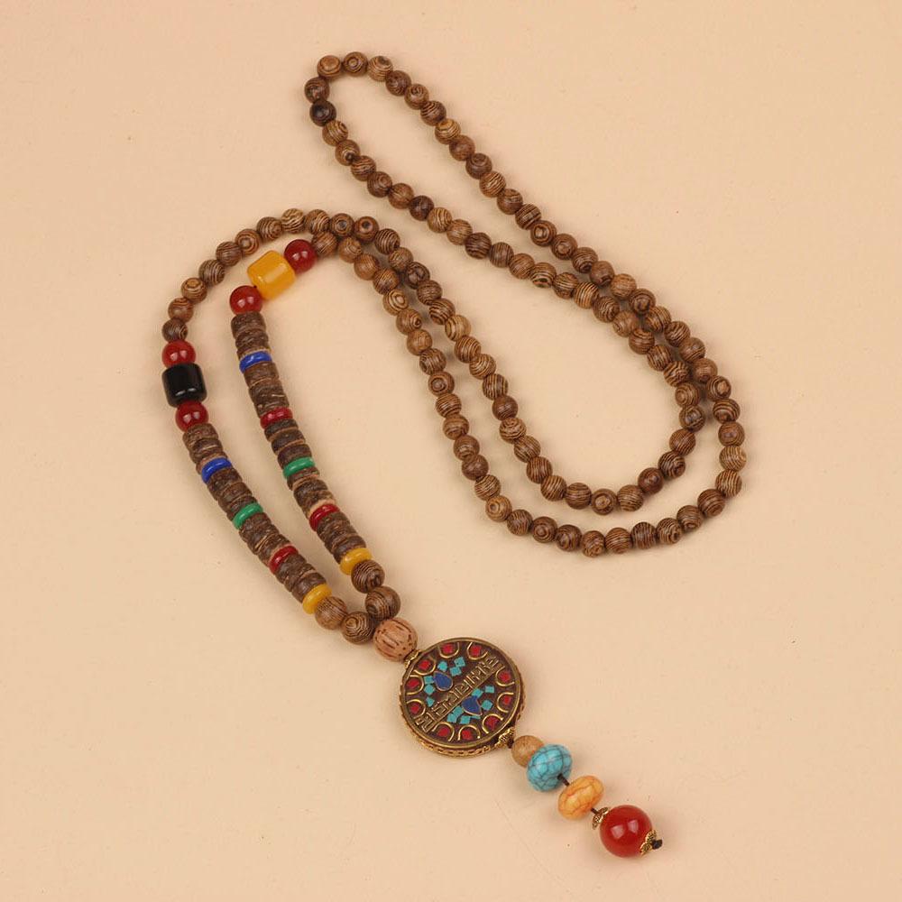 Originální etnický retro dlouhý řetízek na svetr, Nepálské vintage doplňky, Tibetský styl, Literární a univerzální náhrdelník pro muže a ženy