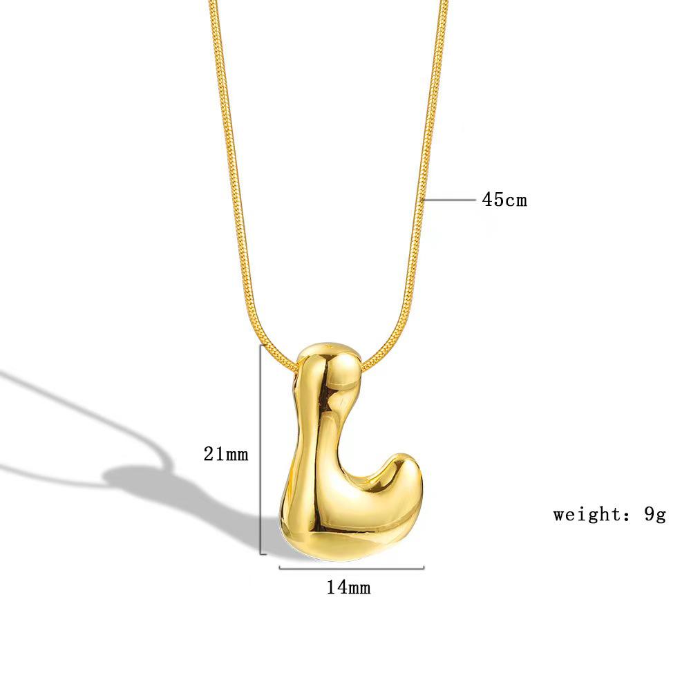 Chubby 26-Letter Balloon Pendant Necklace, Gold-Plated Stainless Steel
