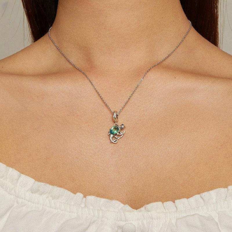 Colier cu pandantiv cameleon din argint S925, lanț de gât de cristal albastru pentru femei, cadou de zi de naștere, bijuterii fine