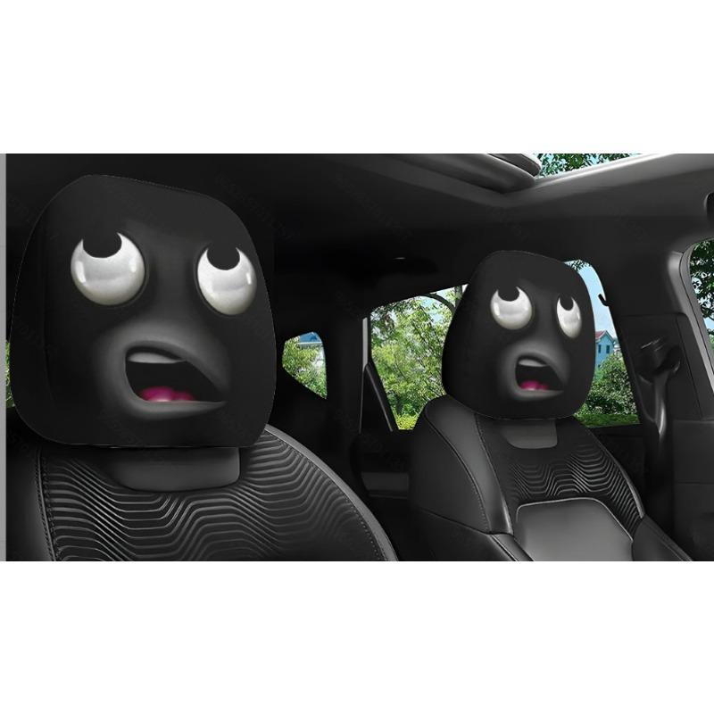 2PCS Funny Cartoon car headrest Cover, Cute Funny Eyes, Suitable for Halloween, Christmas car Universal Elastic Models Funny Decoration
