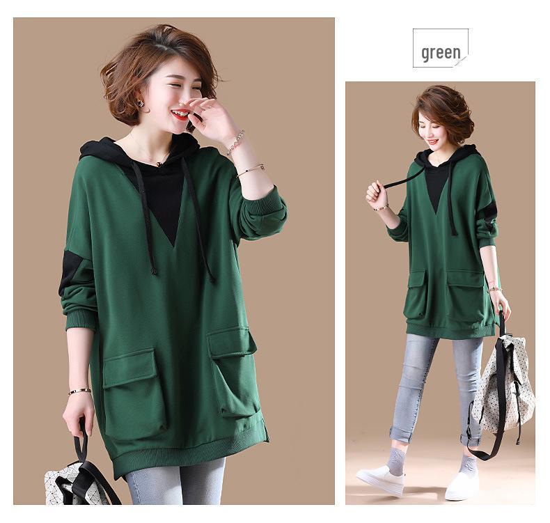 Korean Style Women's Plus Size Hooded Sweatshirt - Long Sleeve, Mid-Length, for Autumn 2021